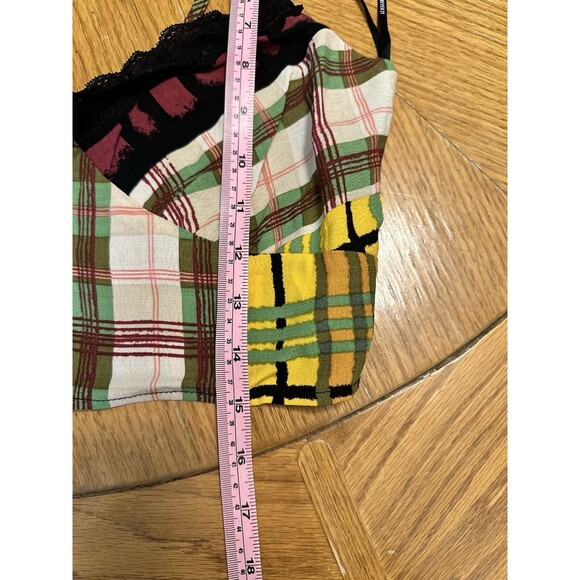NWT Forever 21 Plaid Tank Cami Crop Adjustable Straps Lace Trim Women’s Size Med - Picture 5 of 7